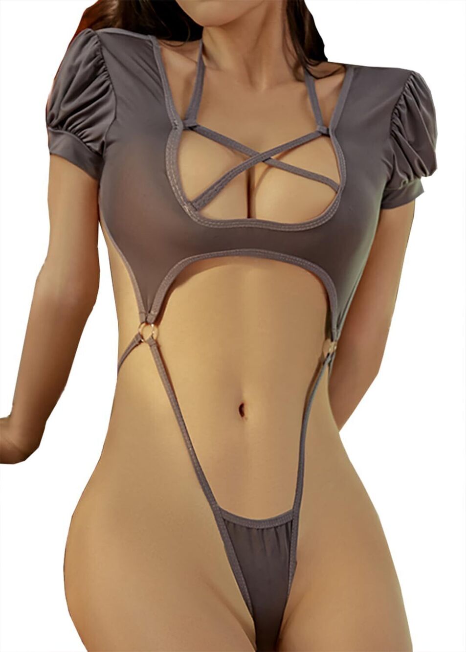 4821 One Piece Lingerie Cross-over Cutout Chest Babydoll Teddy Lingerie